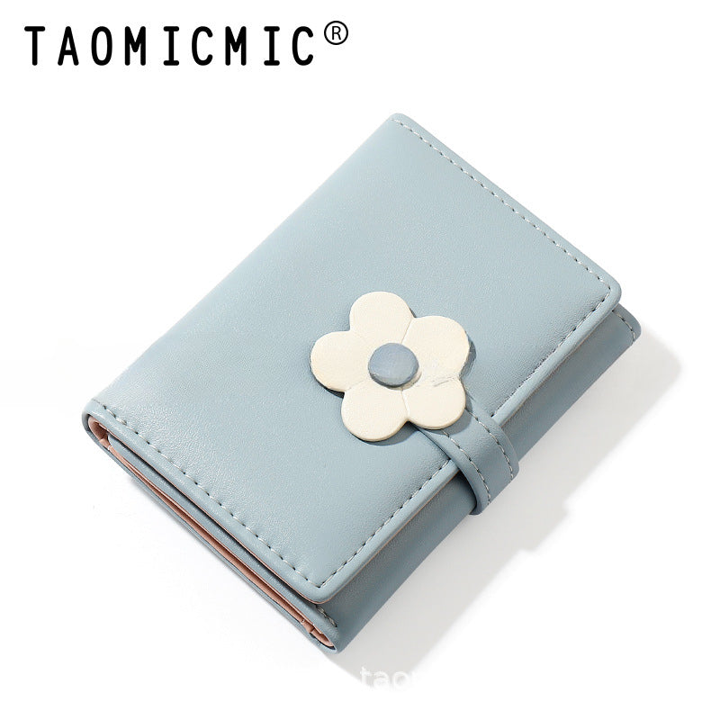 Wholesale Cute Little Flower Student Short Three Fold Ladies Pu Wallet